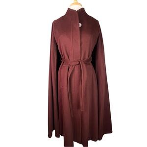 Vintage Gemini Burgundy Wool Cape Coat Womens Medium Belted Long Classic Luxury